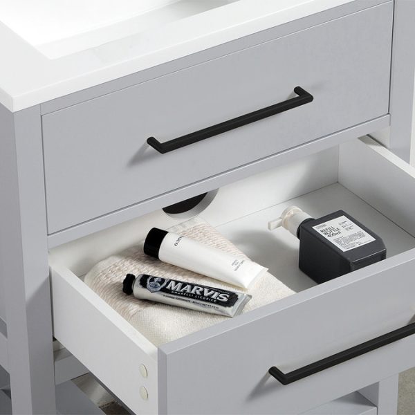 Montrose 610mm Dove Grey Vanity Unit with Matt Black Handles and Slatted Shelf - Image 3