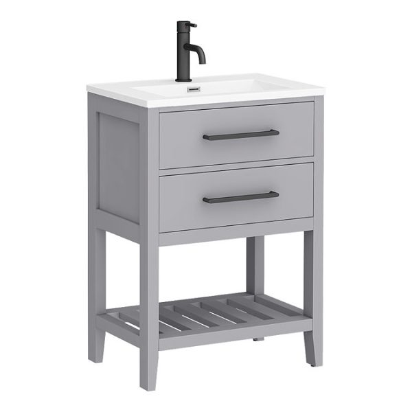 Montrose 610mm Dove Grey Vanity Unit with Matt Black Handles and Slatted Shelf - Image 5