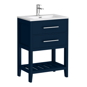 Montrose 610mm Indigo Blue Vanity Unit with Chrome Handles and Slatted Shelf