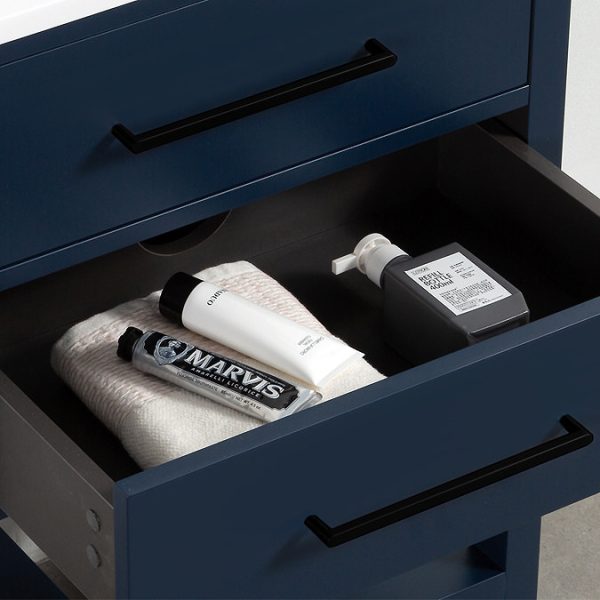 Montrose 610mm Indigo Blue Vanity Unit with Matt Black Handles and Slatted Shelf - Image 3