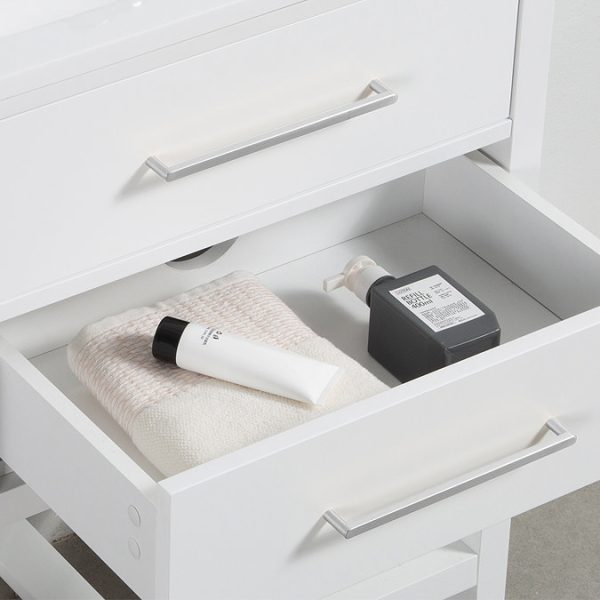 Montrose 610mm White Vanity Unit with Chrome Handles and Slatted Shelf - Image 3