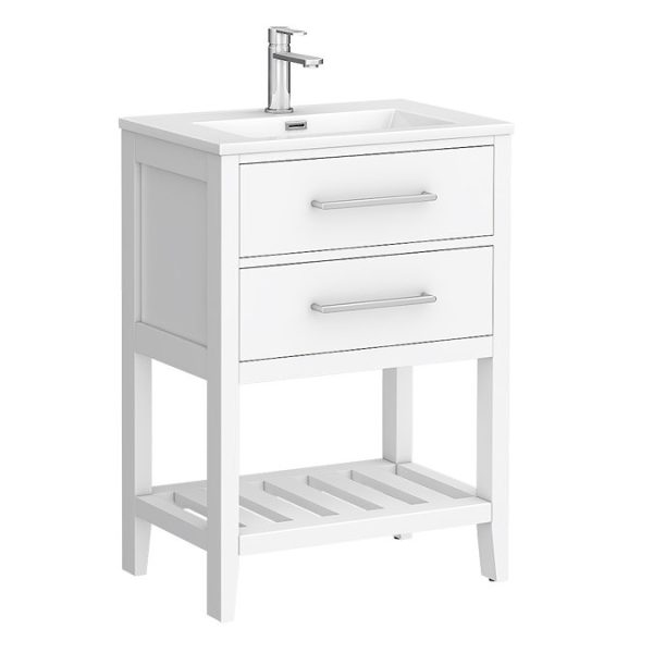 Montrose 610mm White Vanity Unit with Chrome Handles and Slatted Shelf - Image 5
