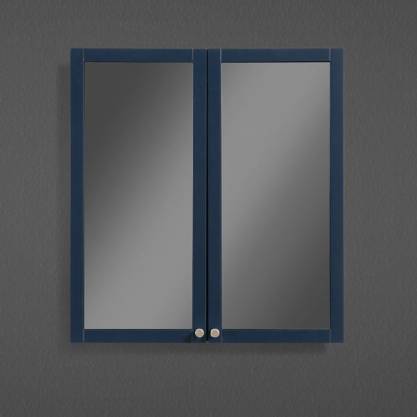 Montrose 600mm Indigo Blue Mirrored Cabinet with Brushed Brass Handles - Image 3