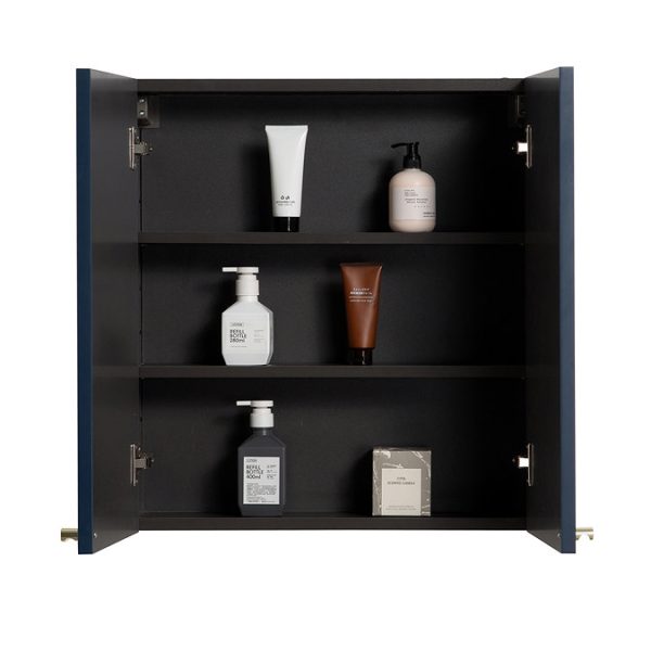 Montrose 600mm Indigo Blue Mirrored Cabinet with Brushed Brass Handles - Image 4