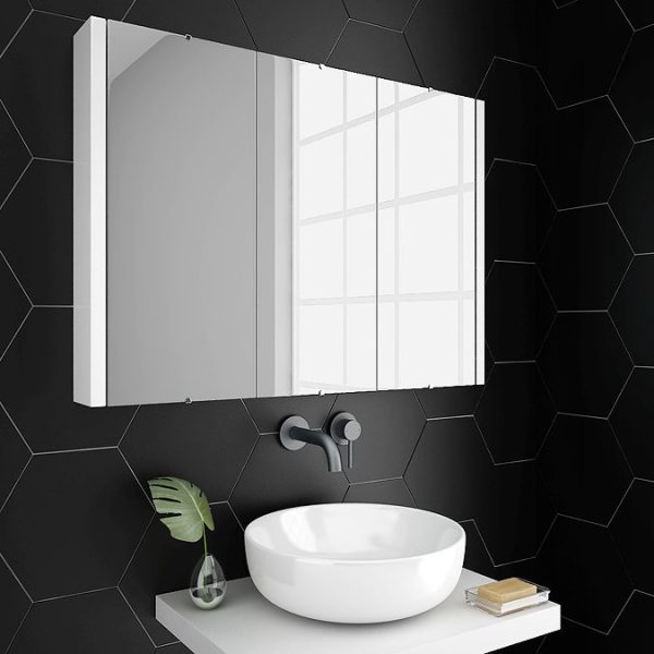 Toreno 3 Door Mirror Cabinet (Minimalist White   900mm Wide) - Image 2