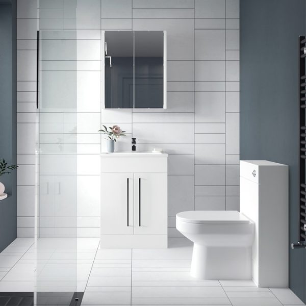 AquaSure Toreno PVC Vanity Unit   600mm Modern Gloss White   100% Waterproof - Image 10