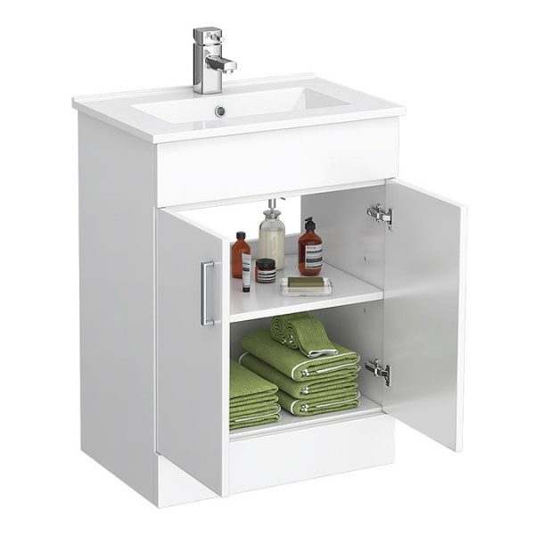 Toreno Vanity Sink With Cabinet   600mm Modern High Gloss White - Image 4