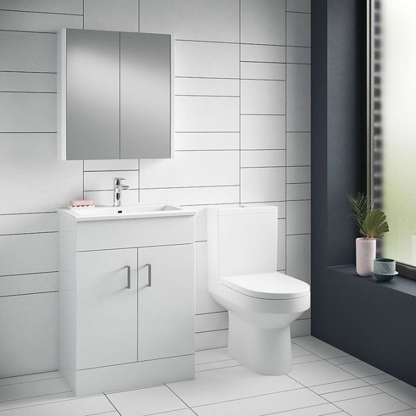 Toreno Vanity Sink With Cabinet   600mm Modern High Gloss White - Image 2