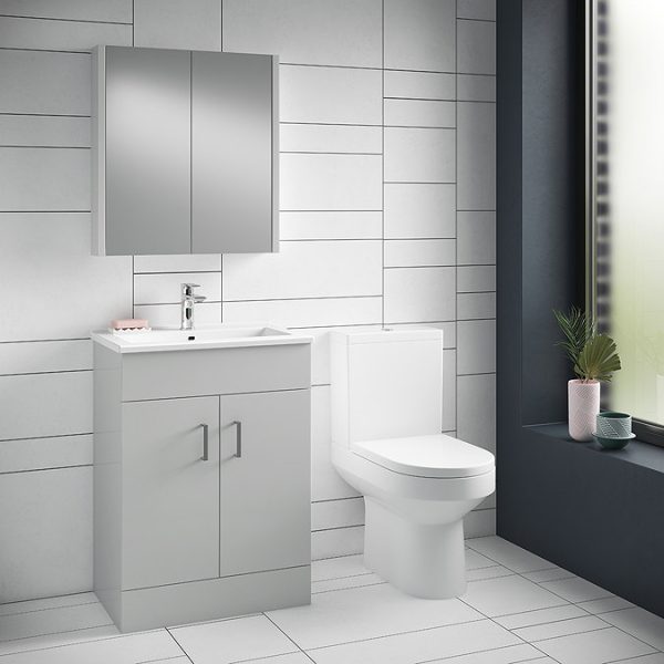 Toreno Light Grey 600mm Modern Vanity Unit - Image 2