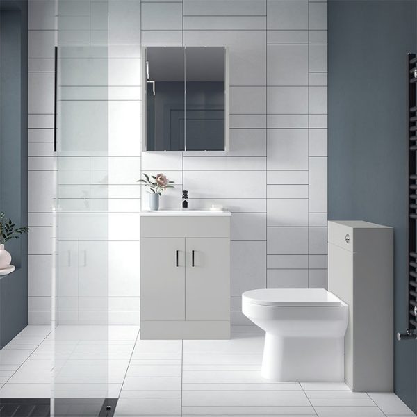Toreno Light Grey 600mm 2 Door Mirror Cabinet - Image 2