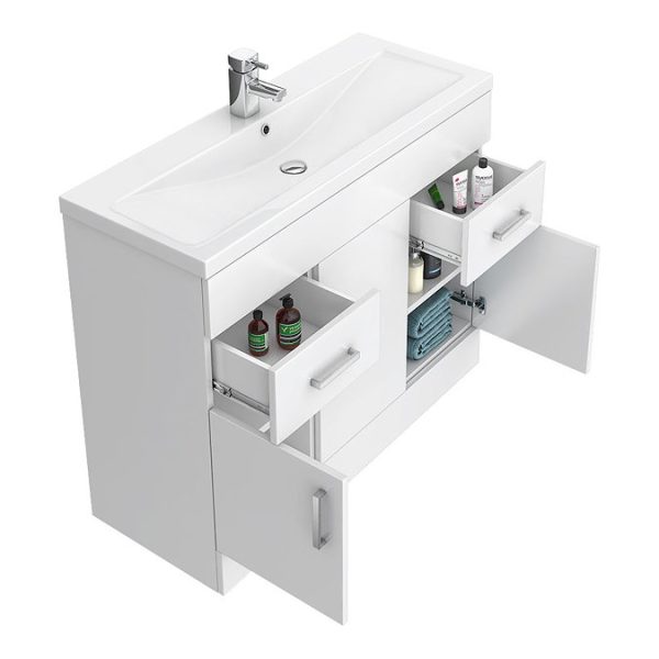 Toreno Basin Unit   1000mm Modern High Gloss White with Mid Edged Basin - Image 3