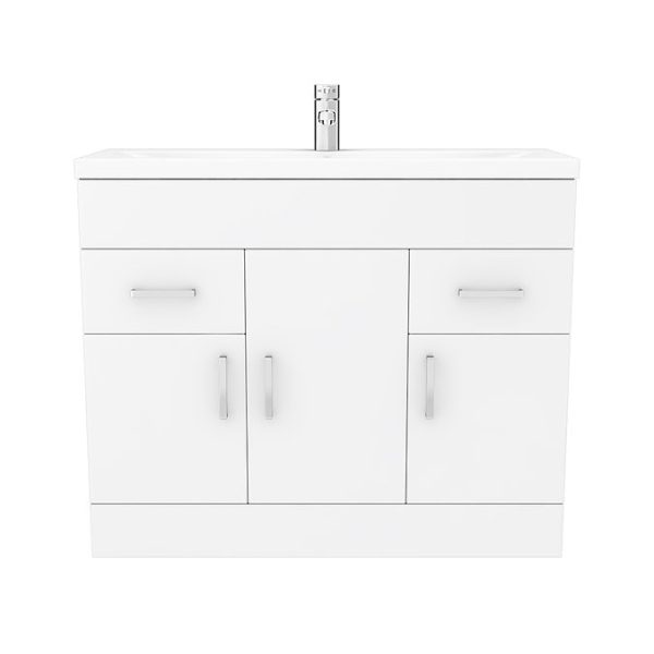 Toreno Basin Unit   1000mm Modern High Gloss White with Mid Edged Basin - Image 2