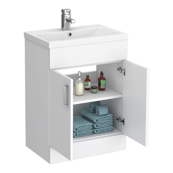 Toreno Basin Unit   600mm Modern High Gloss White with Mid Edged Basin - Image 6