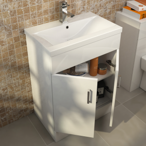 Toreno Basin Unit   600mm Modern High Gloss White with Mid Edged Basin