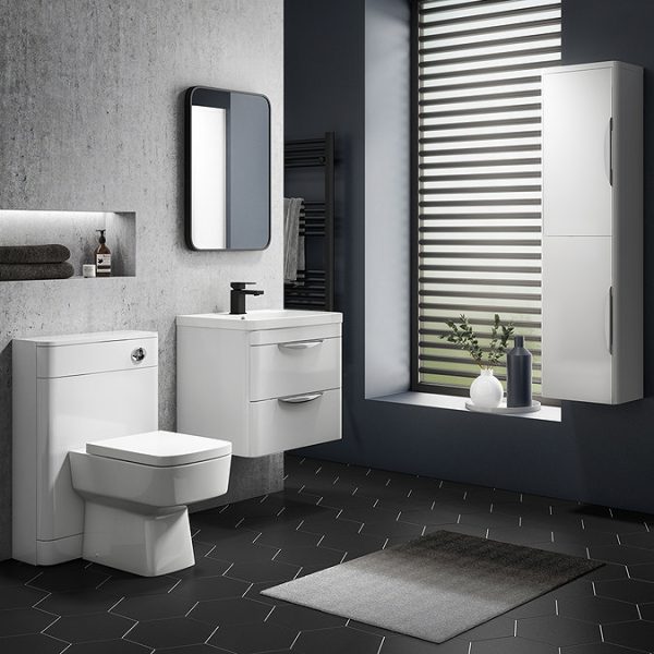 Monza Wall Hung 2 Drawer Vanity Unit w. Chrome Handles W600 x D445mm   Gloss White - Image 5