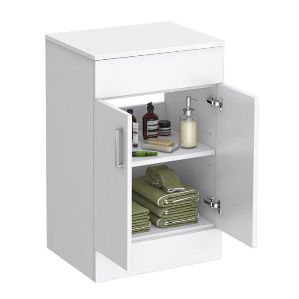 Toreno Floor Standing Countertop Vanity Unit   Gloss White   505mm with Chrome Handles - Image 2