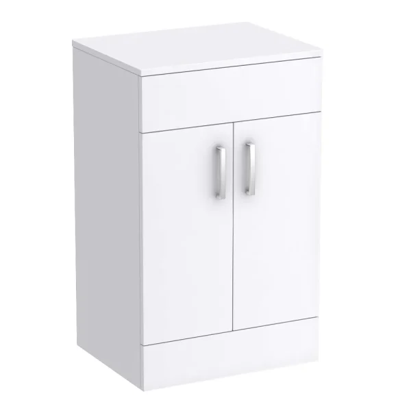 Toreno Floor Standing Countertop Vanity Unit   Gloss White   505mm with Chrome Handles