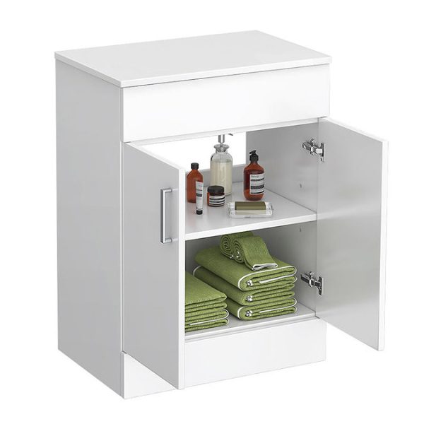Toreno Floor Standing Countertop Vanity Unit   Gloss White   605mm with Chrome Handles - Image 2