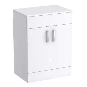 Toreno Floor Standing Countertop Vanity Unit   Gloss White   605mm with Chrome Handles