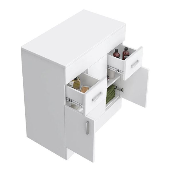 Toreno Floor Standing Countertop Vanity Unit   Gloss White   805mm with Chrome Handles - Image 2