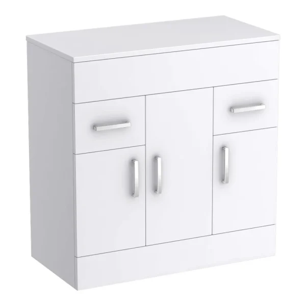 Toreno Floor Standing Countertop Vanity Unit   Gloss White   805mm with Chrome Handles