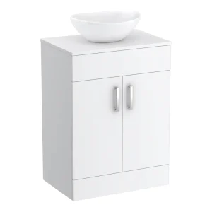 Toreno Countertop Vanity Unit   Gloss White with Chrome Handles   605mm inc. Basin