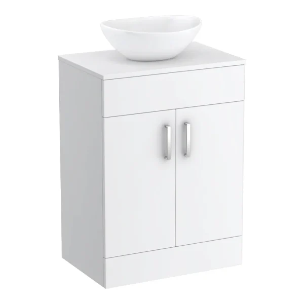 Toreno Countertop Vanity Unit   Gloss White with Chrome Handles   605mm inc. Basin