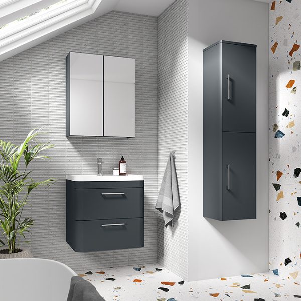 Monza 600mm Wall Hung 2 Drawer Vanity Unit with Chrome Handles   Soft Black - Image 2