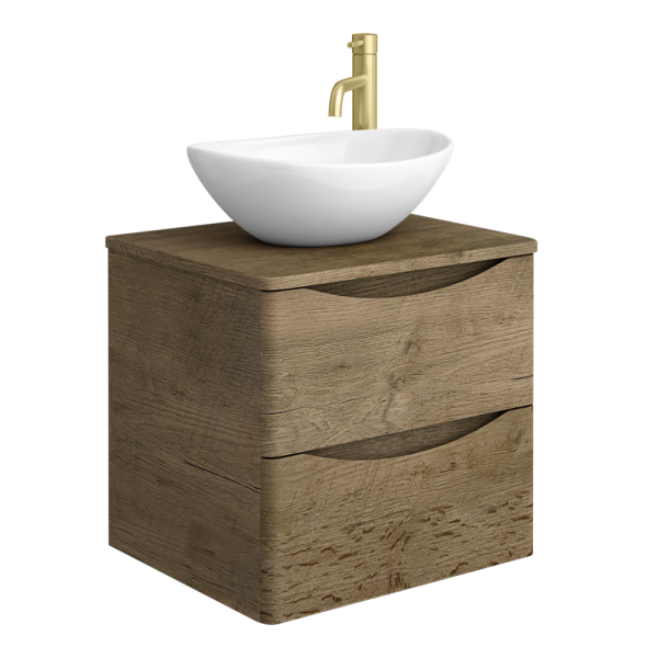 Monza Chestnut Wall Hung Countertop Vanity Unit   500mm 2 Drawer with Oval Basin