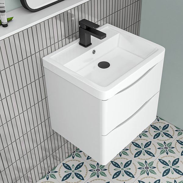 Monza Gloss White 500mm Wide Wall Mounted Vanity Unit - Image 5