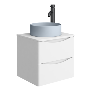 Monza Gloss White Wall Hung Countertop Vanity Unit   500mm 2 Drawer with Matt Blue Round Basin