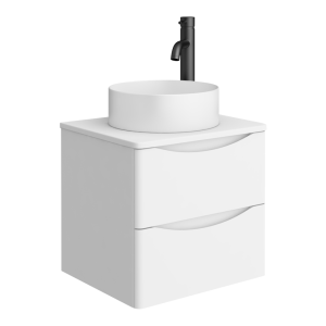 Monza Gloss White Wall Hung Countertop Vanity Unit   500mm 2 Drawer with Matt White Round Basin