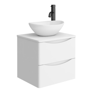 Monza Gloss White Wall Hung Countertop Vanity Unit   500mm 2 Drawer with Oval Basin