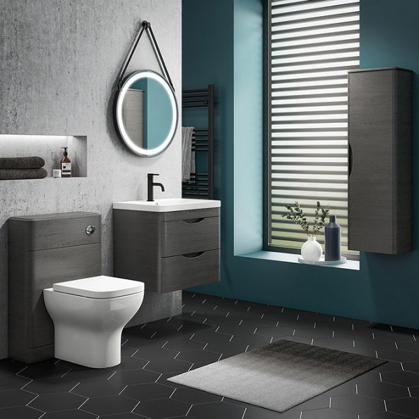 Monza 600mm Wall Hung 2 Drawer Vanity Unit (Stone Grey Woodgrain   Depth 450mm) - Image 3