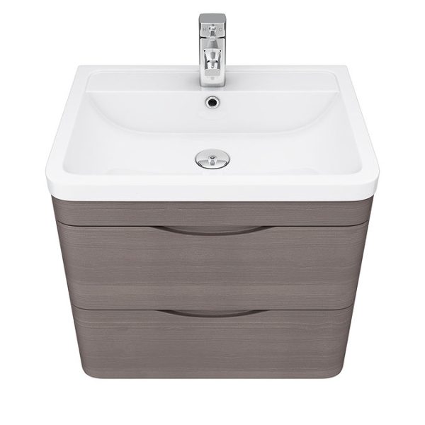 Monza 600mm Wall Hung 2 Drawer Vanity Unit (Stone Grey Woodgrain   Depth 450mm) - Image 4