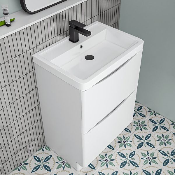 Monza Gloss White 600mm Wide Floor Standing Vanity Unit - Image 2