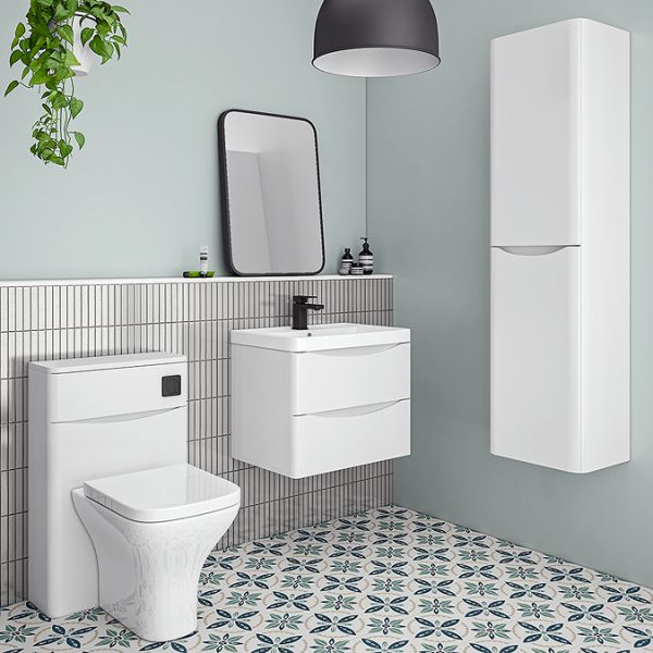 Monza Gloss White 600mm Wide Wall Mounted Vanity Unit - Image 6