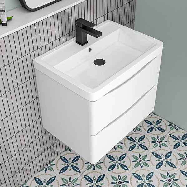 Monza Gloss White 600mm Wide Wall Mounted Vanity Unit - Image 5