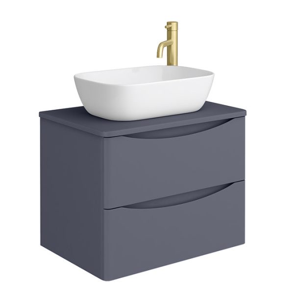 Monza Matt Grey Wall Hung Countertop Vanity Unit   600mm 2 Drawer with Rectangular Gloss White Basin - Image 5