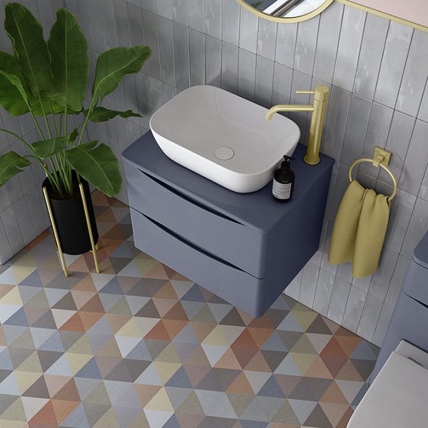 Monza Matt Grey Wall Hung Countertop Vanity Unit   600mm 2 Drawer with Rectangular Gloss White Basin - Image 2