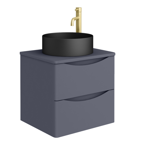 Monza Matt Grey Wall Hung Countertop Vanity Unit   500mm 2 Drawer with Matt Black Round Basin