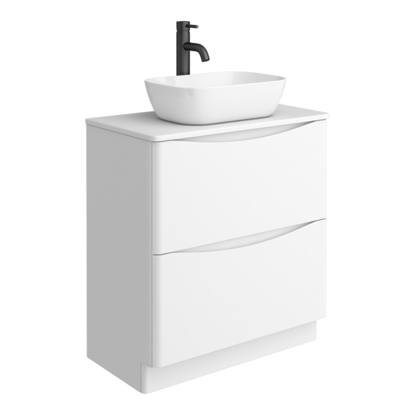 Monza Gloss White Floor Standing Countertop Vanity Unit   750mm 2 Drawer with Rectangular Basin