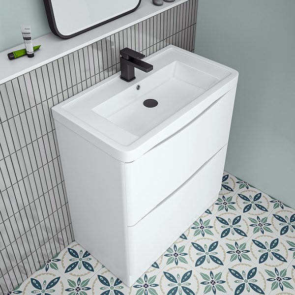 Monza Gloss White 750mm Wide Floor Standing Vanity Unit - Image 2