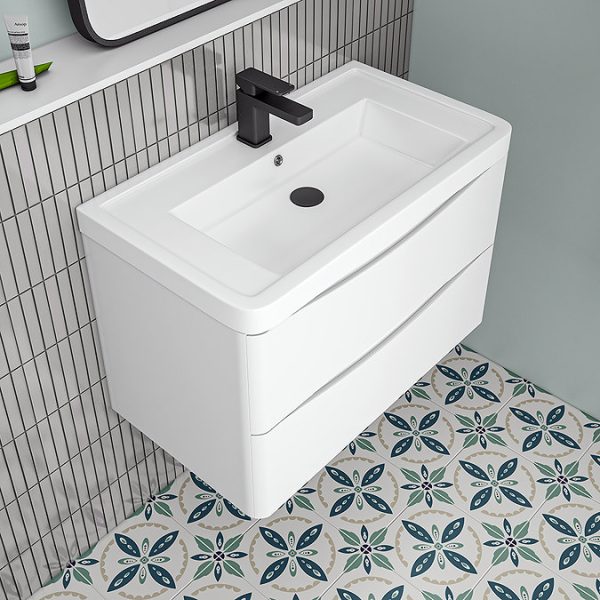 Monza Gloss White 750mm Wide Wall Mounted Vanity Unit - Image 2