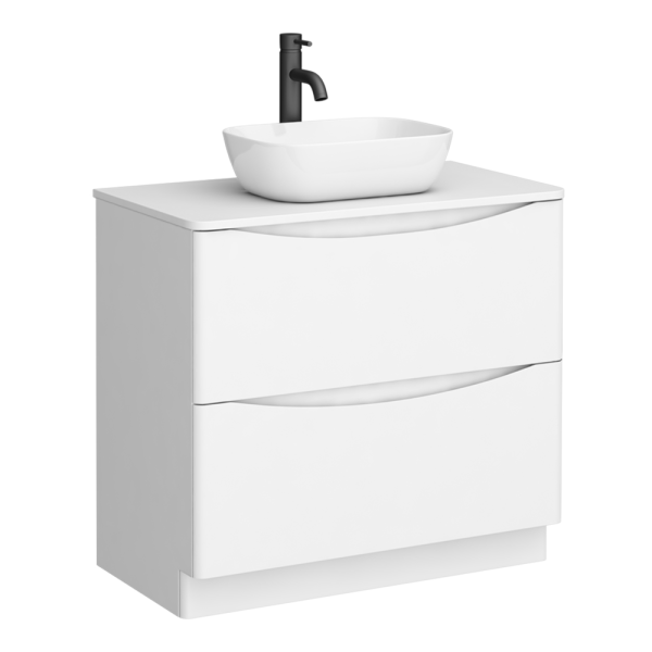 Monza Gloss White Floor Standing Countertop Vanity Unit   900mm 2 Drawer with Rectangular Basin