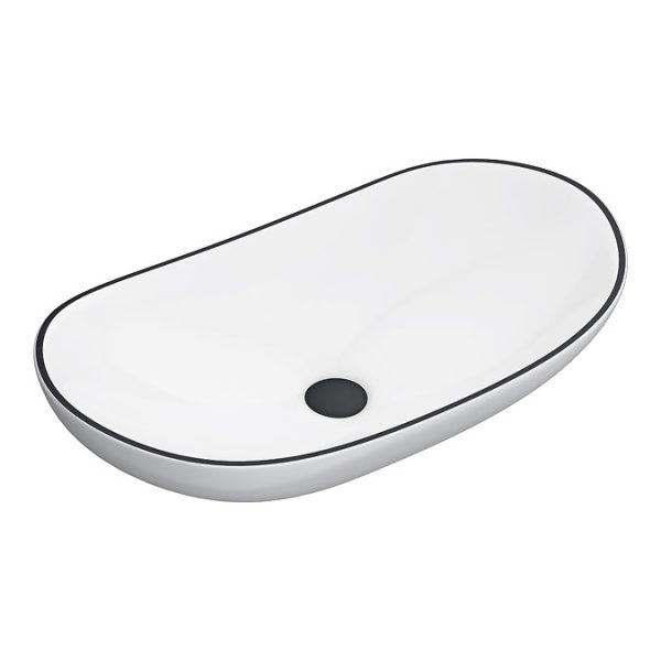 Monza Gloss White Floor Standing Countertop Vanity Unit   900mm 2 Drawer with Oval White with Black Trim Basin - Image 3