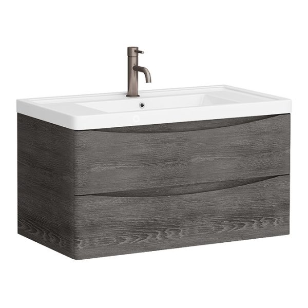 Monza Graphite Oak 900mm Wide Wall Mounted Vanity Unit - Image 4