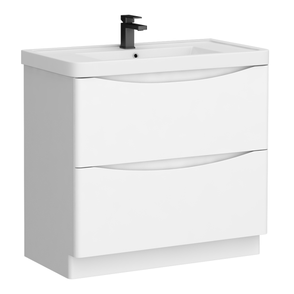 Monza Gloss White 900mm Wide Floor Standing Vanity Unit