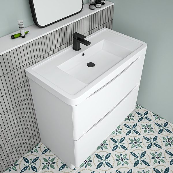 Monza Gloss White 900mm Wide Floor Standing Vanity Unit - Image 2