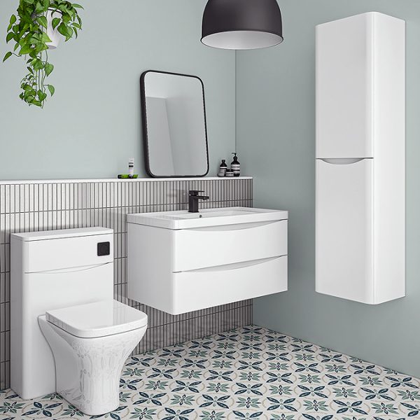 Monza Gloss White 900mm Wide Wall Mounted Vanity Unit - Image 4